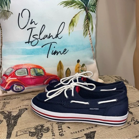 Nautica Spinnaker Navy Boat Shoes Size 7.5 - Picture 2 of 11